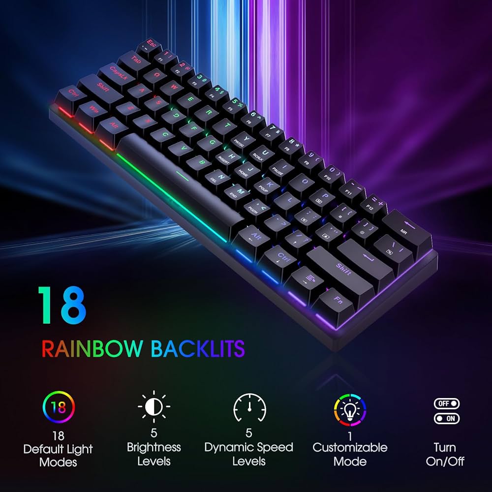 Amazon | ポータブル60%メカニカルゲーミングキーボード 有線