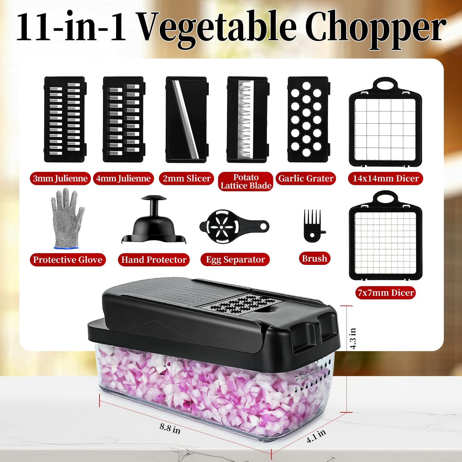 Multifunctional Vegetable Chopper Mandoline Slicer Dicer Veggie Chopper Onion Mincer Vegetable and Salad Cutter, Essential Kitchen Mandoline Tools with Container Light Black