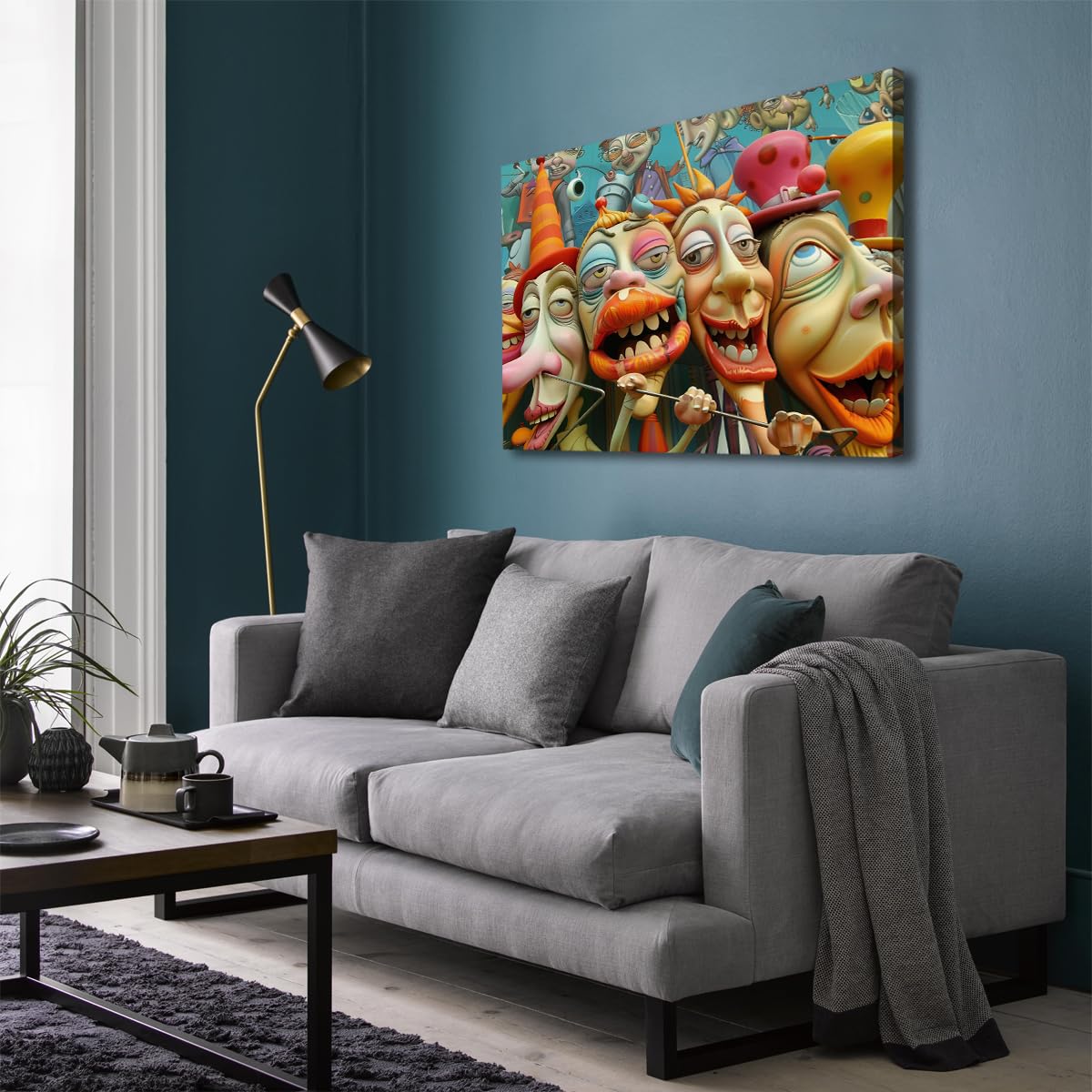 CHERHERART Toile de dessin animé surréaliste Art mural Visages fantaisistes exagérés Affiches imprimées Pop Art Fantasy Tableau vibrant pour salon 87x118cm Sans cadre
