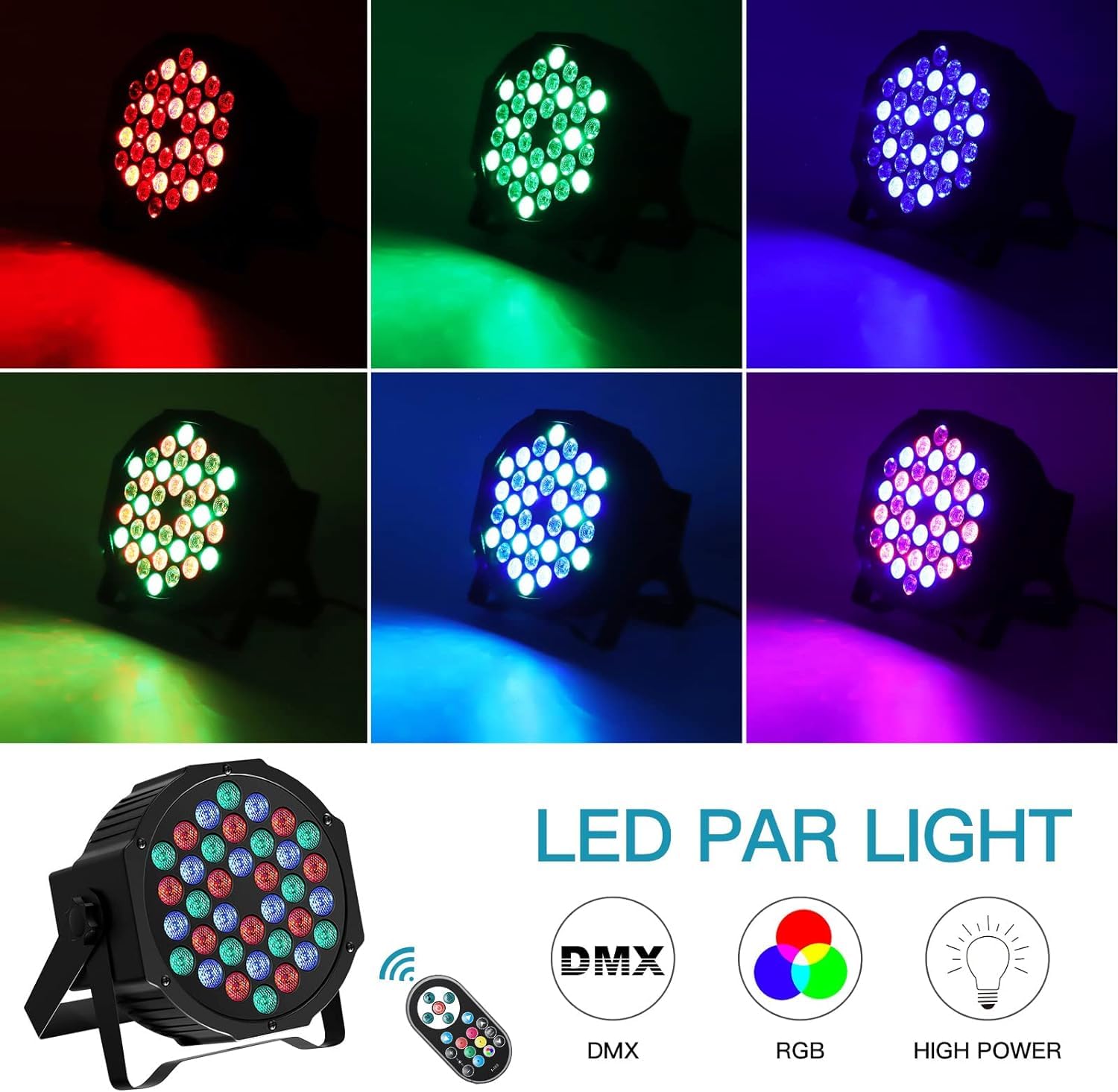 4 Stück 36 LED Par Scheinwerfer mit Bag, RGB Bühnenlicht DMX Disco licht mit Fernbedienung, Effektstrahlermit Sound-Aktivierungs Kontrolle für DJ Bar Hochzeit Halloween Weihnachten