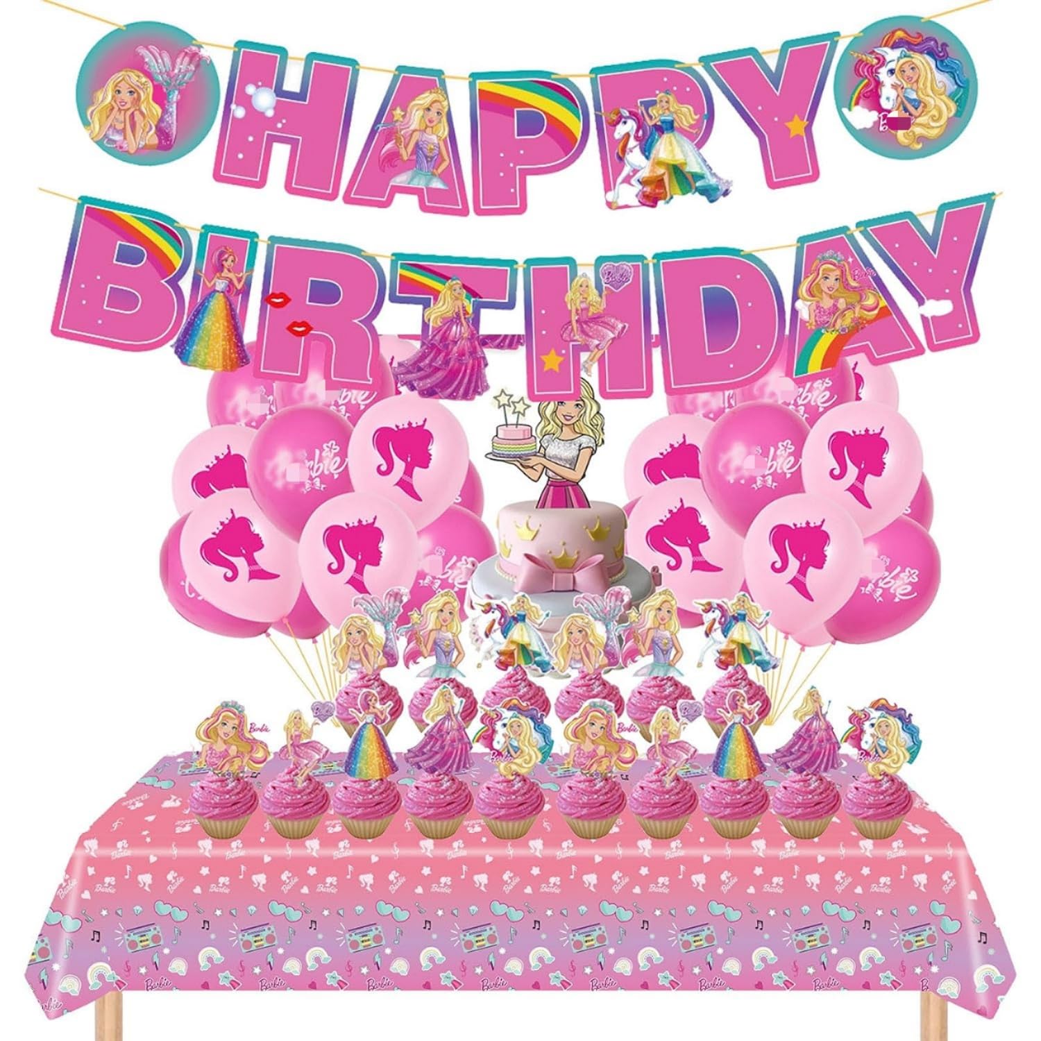 ETHORY 51 Pieces Princess Doll Theme Balloon Pull Banner Cake Insert