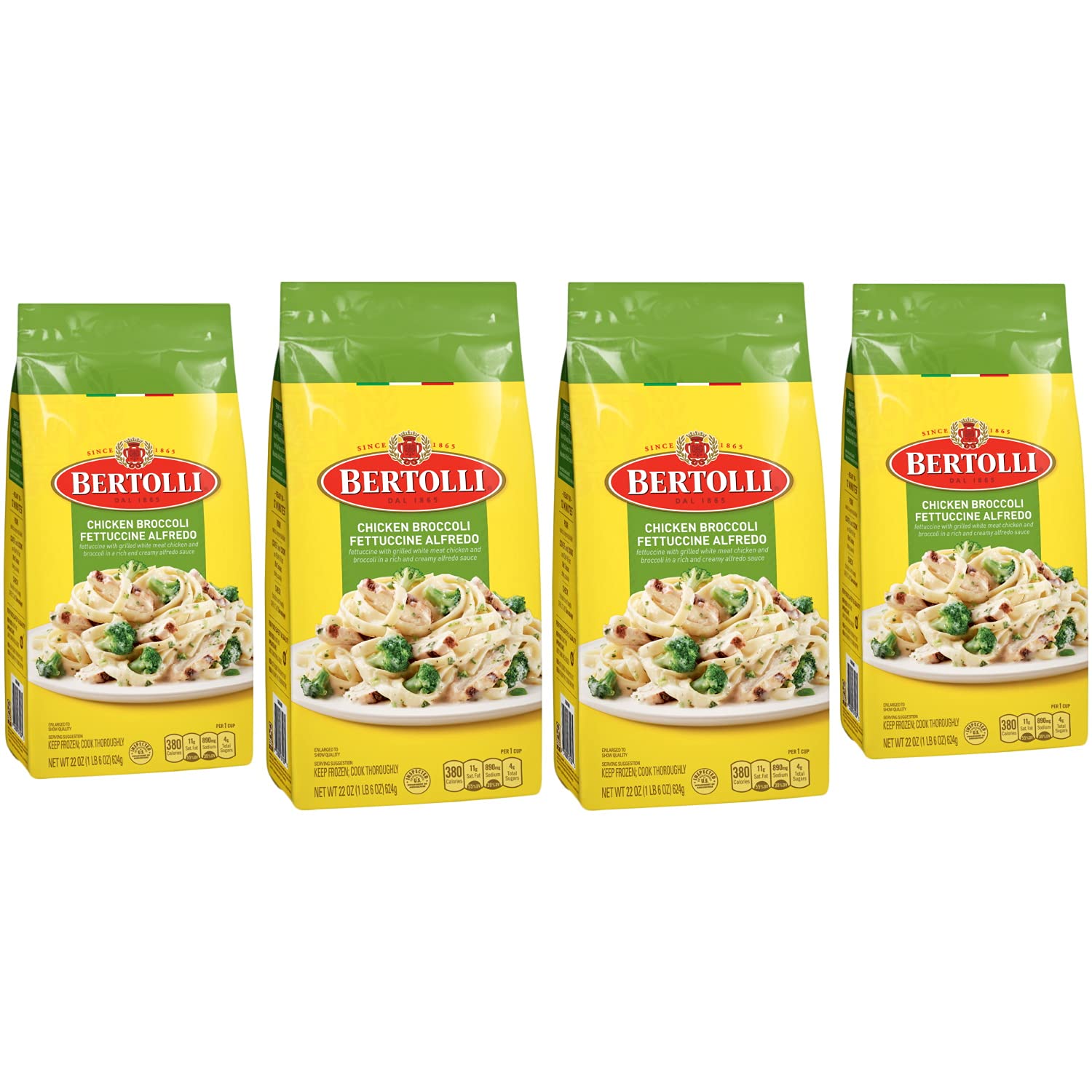Gourmet Kitchn Bertolli Chicken Broccoli Fettuccine Alfredo (Pack of 4, 22 oz Each) - Frozen Meal wi