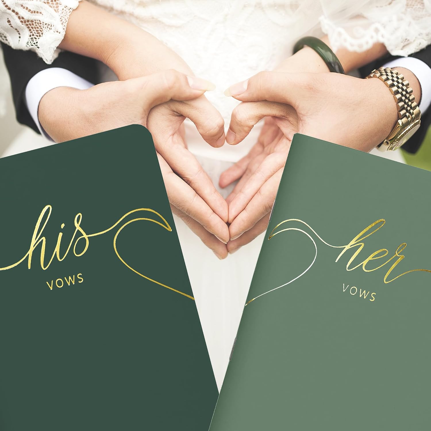 LSSH GmbH Wedding Vow Books - His & Hers, Perfect Wedding Essentials - 28 Pages, 5.5" X 4" (Dark Green & Sage) thumbnail