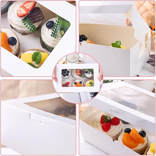 Miniatura 9 de VGOODALL 6 recipientes blancos para cupcakes, 6 unidades con cajas de ventana con capacidad para 36 cajas de pastelería para cumpleaños, vacaciones,