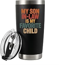 Panvola My Son-In-Law Is My Favorite Child Mother-In-Law Gift Mother's Day Moms Gift Vacuum Insulated Tumbler Stainless Steel With Straw Removable Lid 20 oz Black