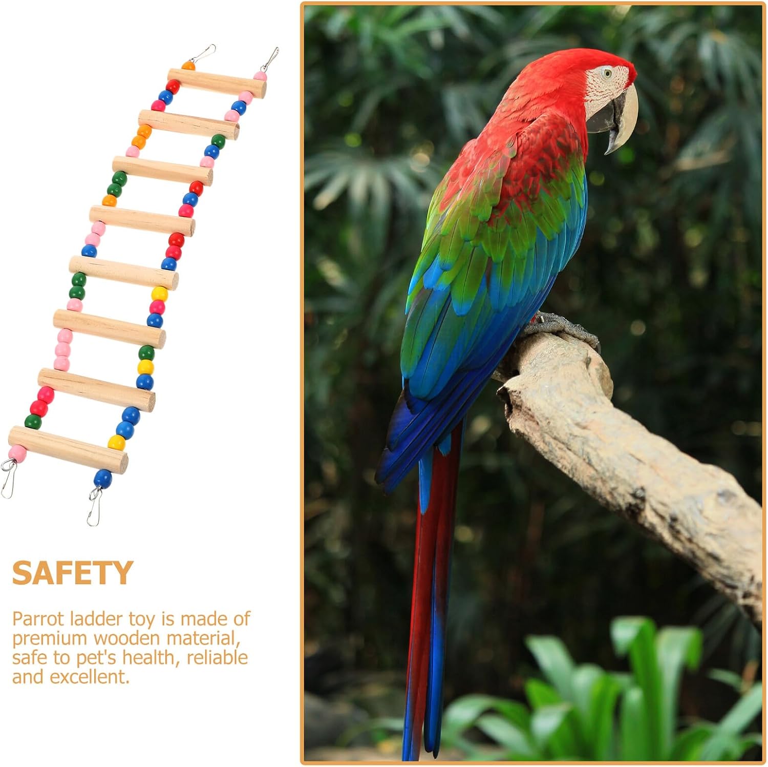HEMOTON Colorful Wooden Bird Ladder for Parakeets and Parrots, 8-Step Climbing Training Ladder for Birdcages, Sturdy Pet Activity Structure for Small Birds