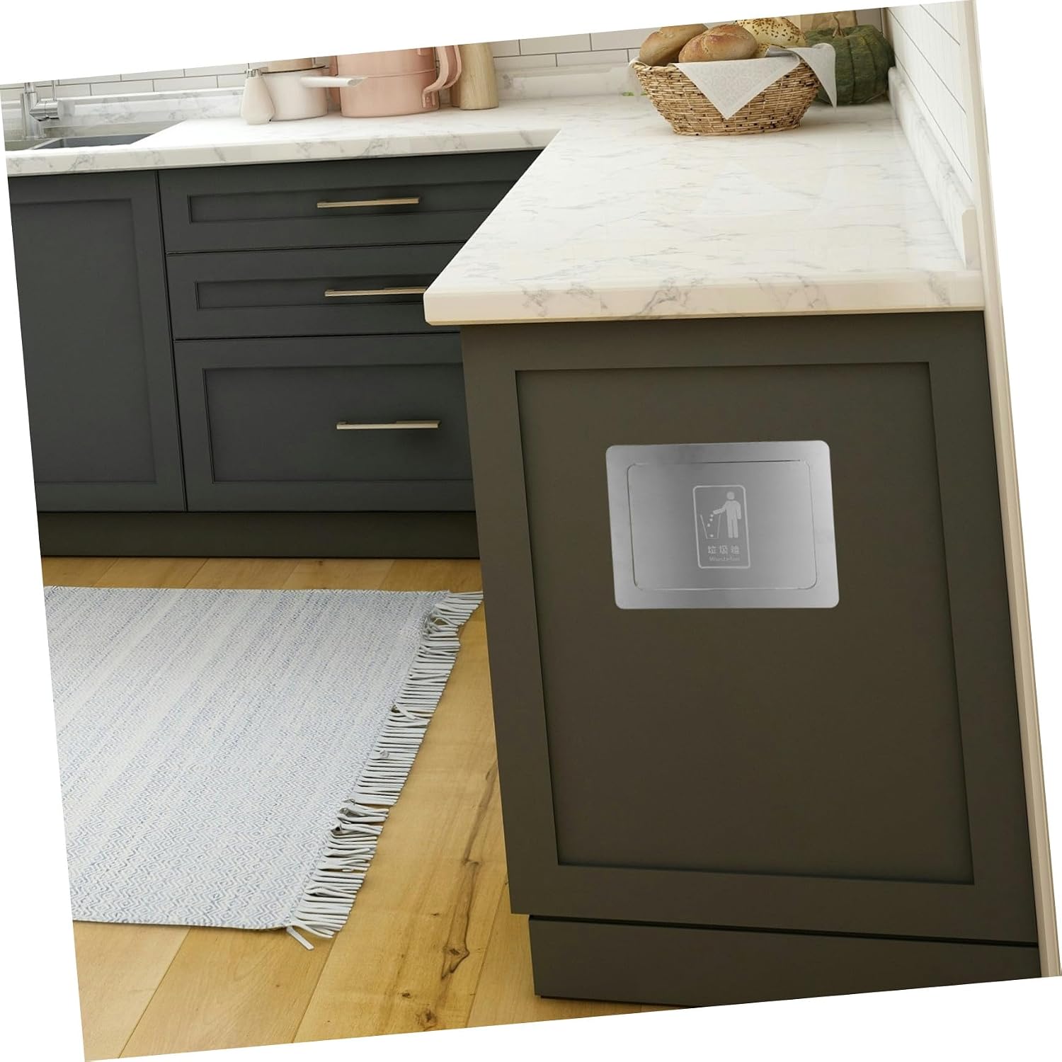 Kichvoe Stainless Steel Built-in Trash Can Cover with Side Swing Flip Lid, Countertop Waste Lid for Kitchen Cabinets and Bathroom, Space Saving Installation and Versatile Use
