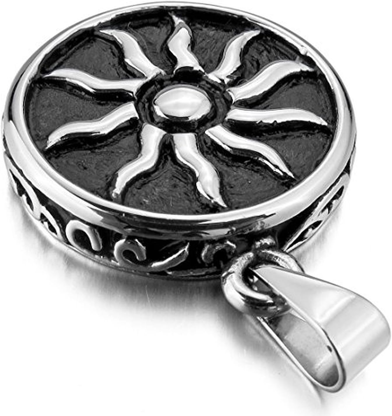Men's Stainless Steel Pendant Necklace Sun Amulet Biker With 23 inch Chain
