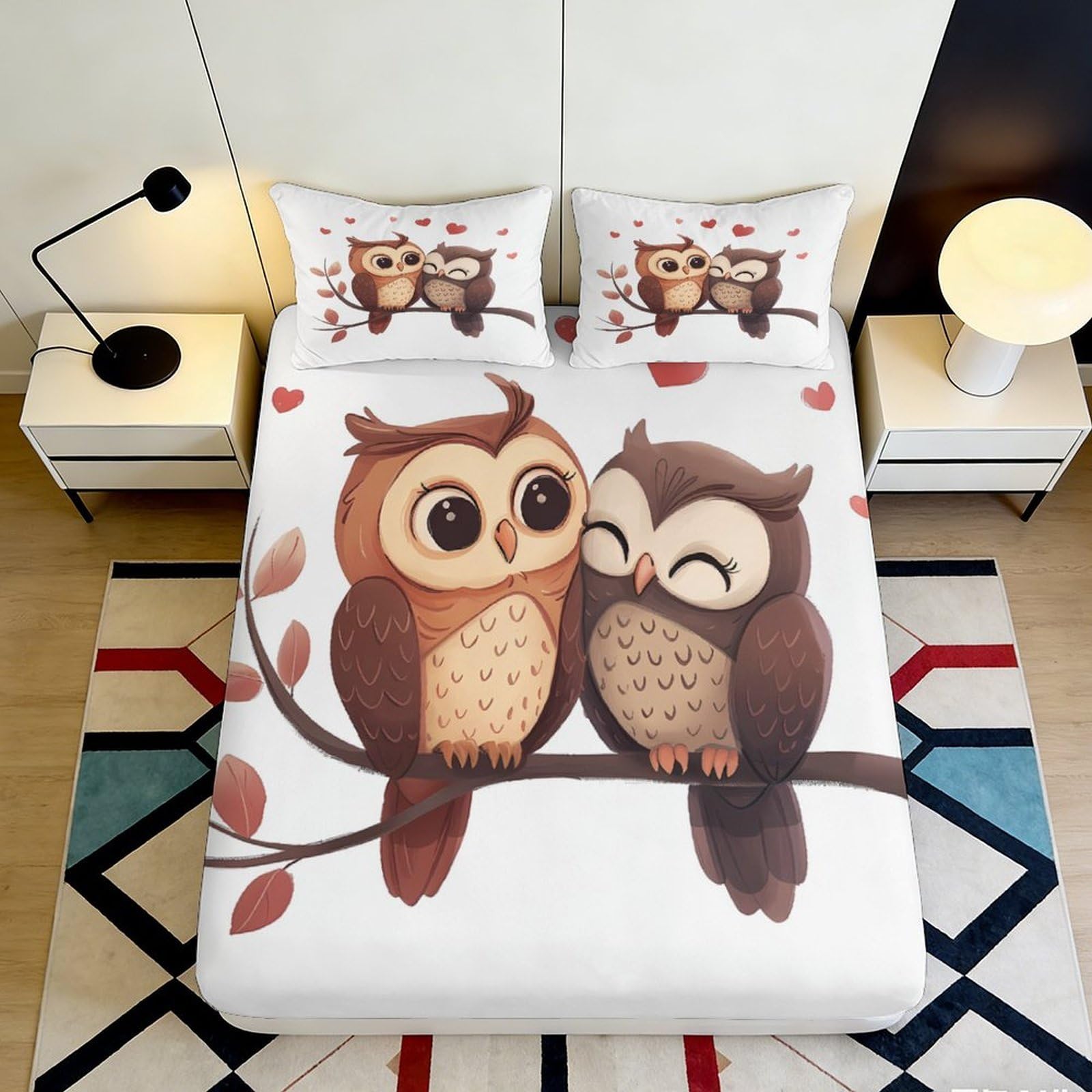 Jqzkxnhpbr Style-4 3D Printed Cartoon Owl Fitted Sheet Microfiber Soft Brown Tree Mattress Cover For Bedroom Dorm Decor Mattress Protection 90X200x25cm
