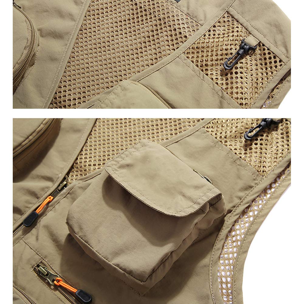 Gilet de pêche en maille respirante pour homme - Pour photographie, travail, extérieur, chasse, voyage, safari, journaliste, mariage, etc. - Rouge - X-Large