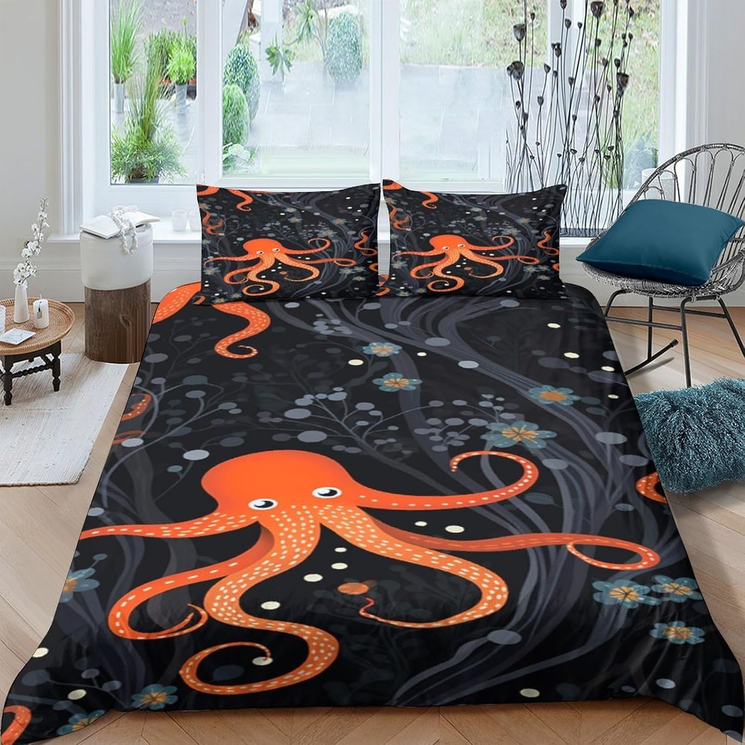 Housse de couette poulpe motif animal 3D en literie microfibre douce avec fermeture éclair 240x220