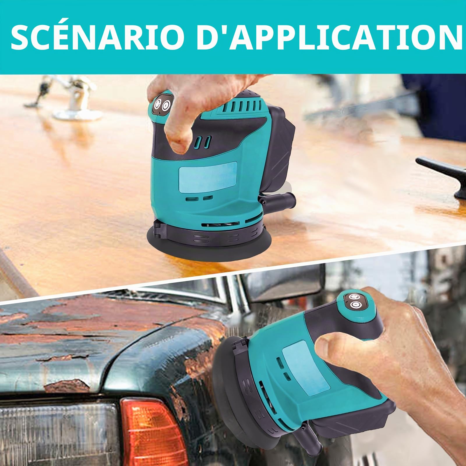 Ponceuse excentrique sans fil 125 mm, compatible avec la Makita DBO180Z, ponceuse électrique sans fil à 3 vitesses, pour le travail du bois et du métal, avec 2 batteries de 3000 mAh et un chargeur
