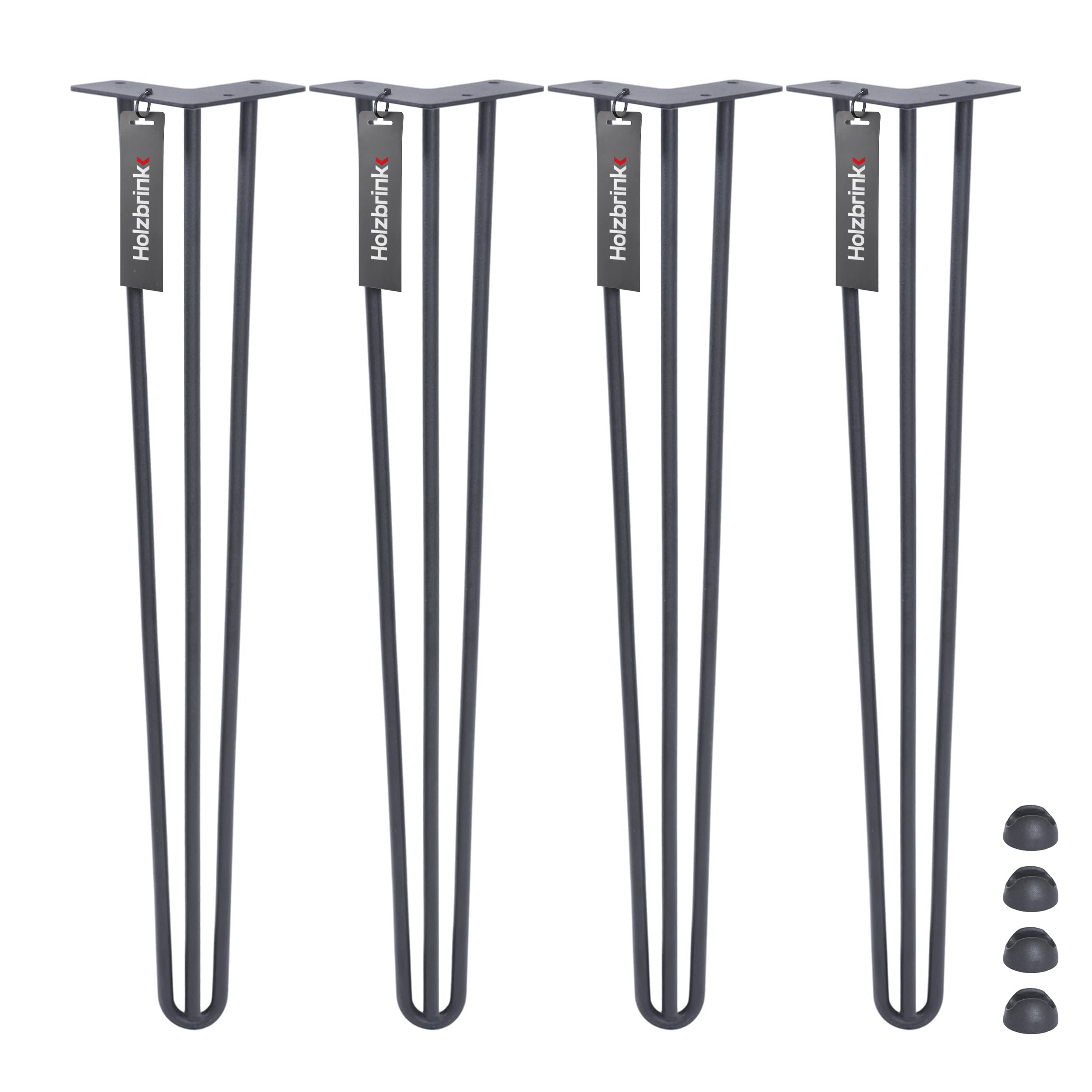 HOLZBRINK 4x gamba da tavolo in metallo con 3 aste Hairpin,Gamba con asta tripla per mobili, tavolo, 72 cm, Grigio Antracite, HLT-13A-72-7016