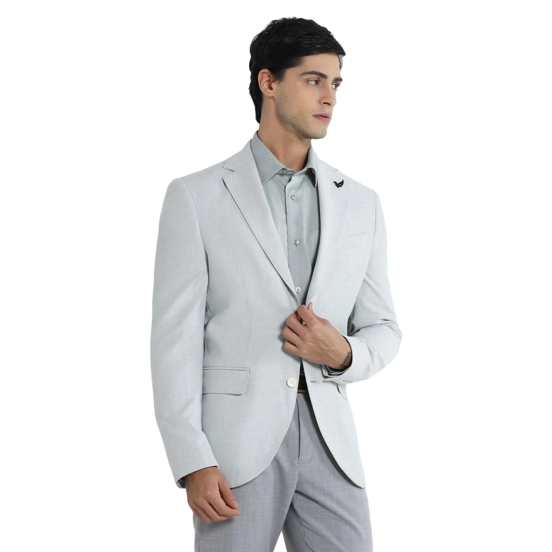 Men Poly-Blend Textured Slim Fit Blazer-image-30