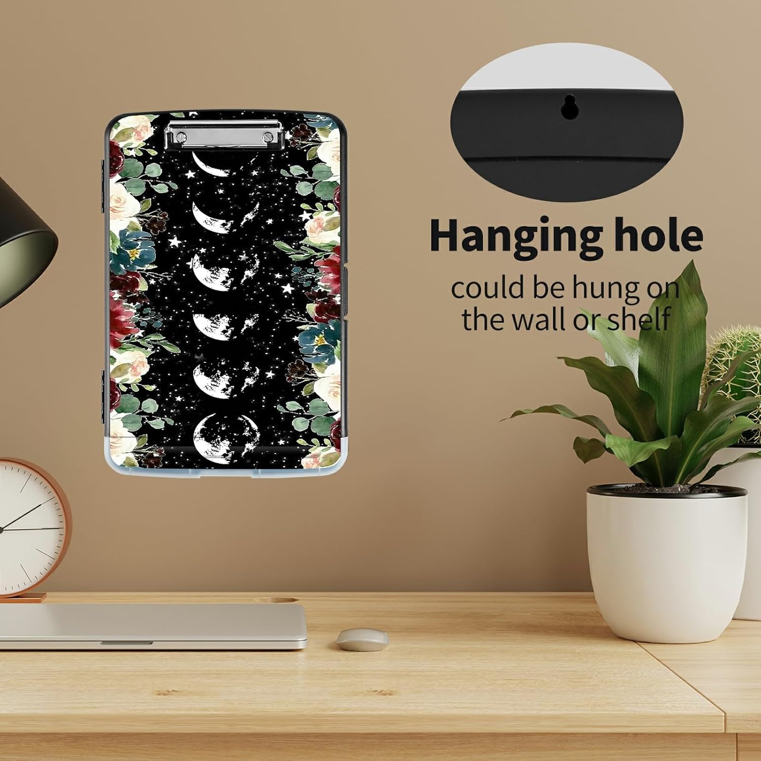 Clipboard with Storage High Capacity Plastic Nursing Clipboards with Pen Holder File Folder Storage Box Clipboard with Heavy Duty Clips for Teacher,Doctor,Offices-Moon Wild Floral