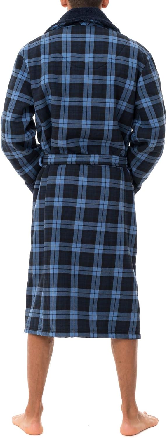 John Christian Men's Bonded Fleece Robe, Blue Check - Image 2