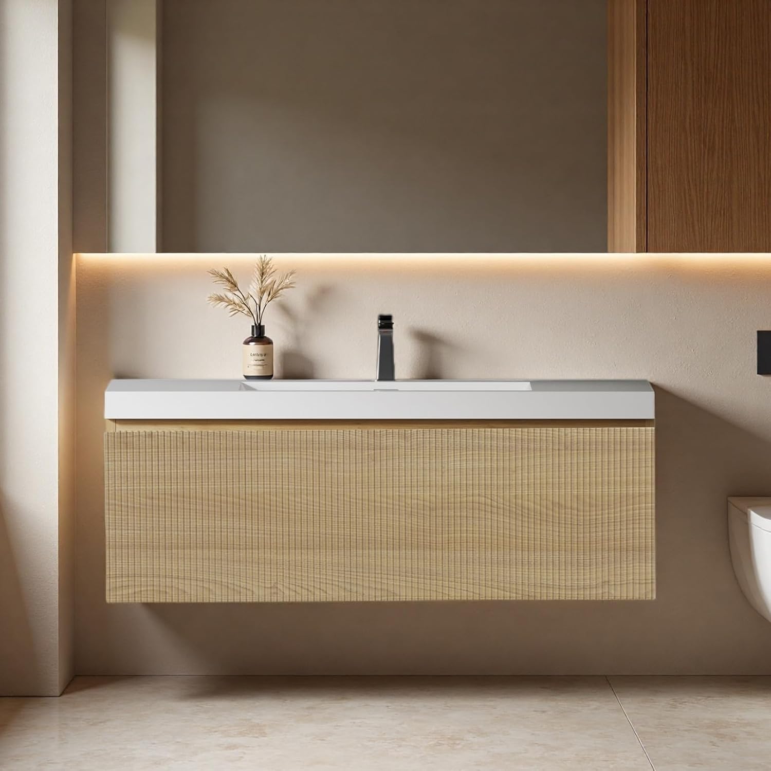 42" Bathroom Vanity with Sink, Floating Vanity with Resin Countertop & 1 U-Shaped Interiors, Wall-Mounted Bathroom Storage Cabinet with Soft-Close Drawers for Home, Easy to Clean, Wood