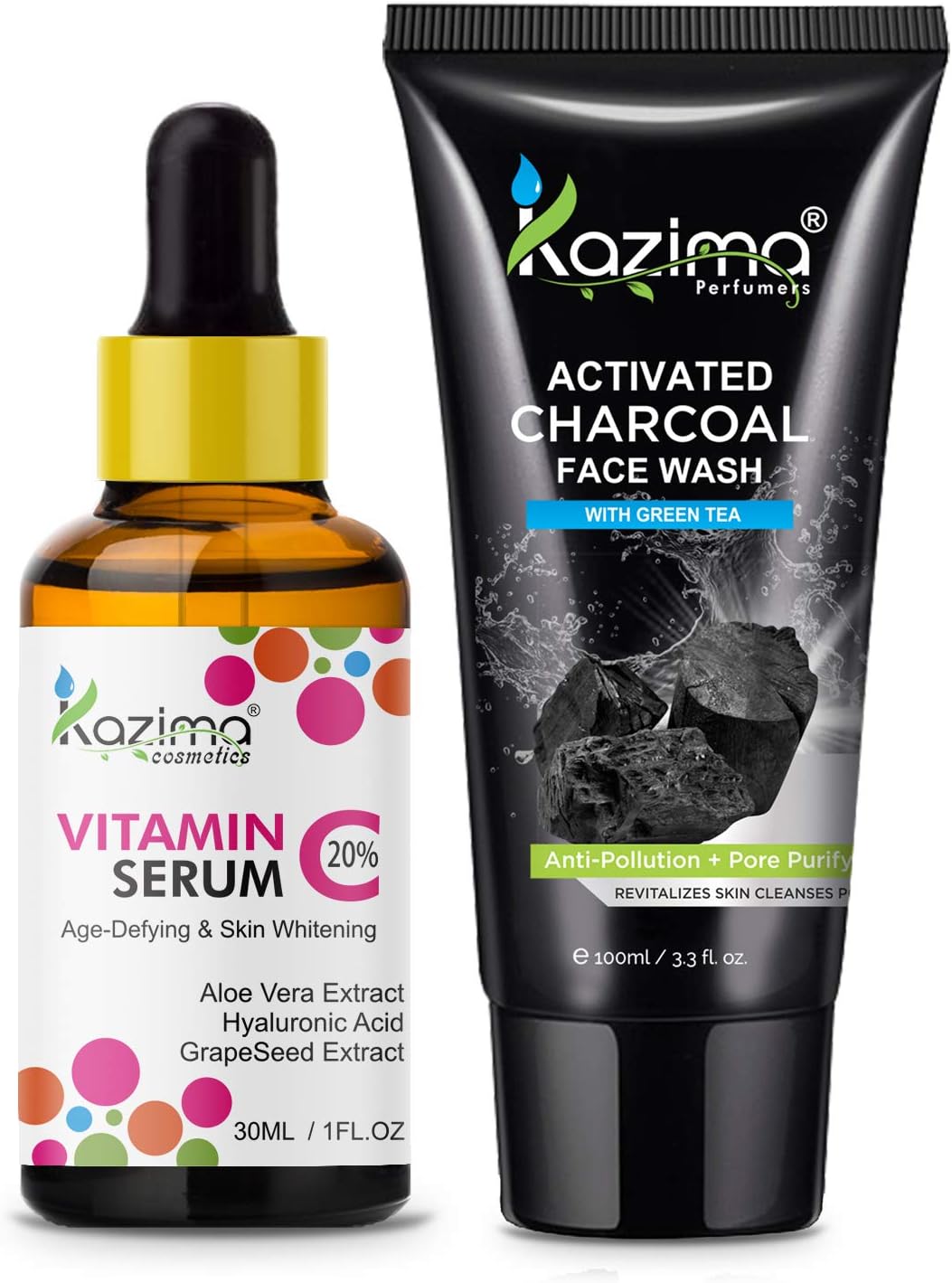 KAZIMA Combo of Vitamin C Serum 30ML & Activated Charcoal Face Wash 100ML For Unisex