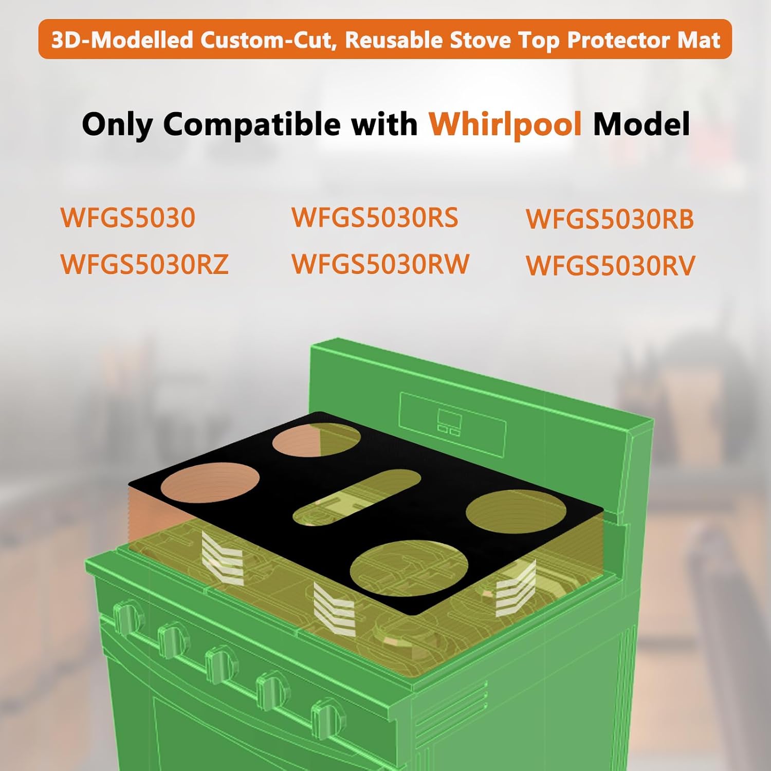 Precision Custom Cut 30-Inch Stove Top Protector for Whirlpool 5-Burner Model WFGS5030RZ WFGS5030RS WFGS5030RW WFGS5030RB WFGS5030RV | Whirlpool Gas Range Top Cover & Burner Liners | Easy Clean