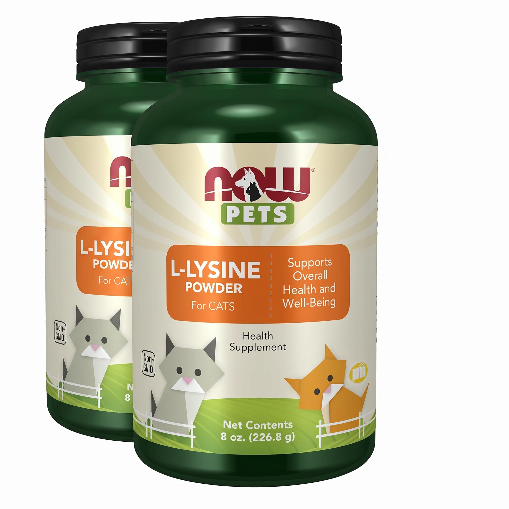 Now Pet Health,L-Lysine Supplement,Powder,Formulated for Cats,NASC Certified,8-Ounce,(Pack of 2)