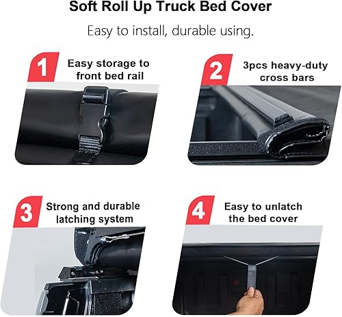 Miniatura 5 de Cubierta enrollable Tonneau de 5.6 pies para Ford Pickup, funda suave para caja de camioneta compatible con Ford F-150 2015-2023 de 5.6 pies (67.1