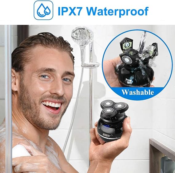 Electric Shavers for Bald Men, Electric Shaver for Men 5 in 1 Waterproof Razor Beard Trimmer Grooming Kit with Nose Trimmer Hair Clipper Face Cleansing Brush
