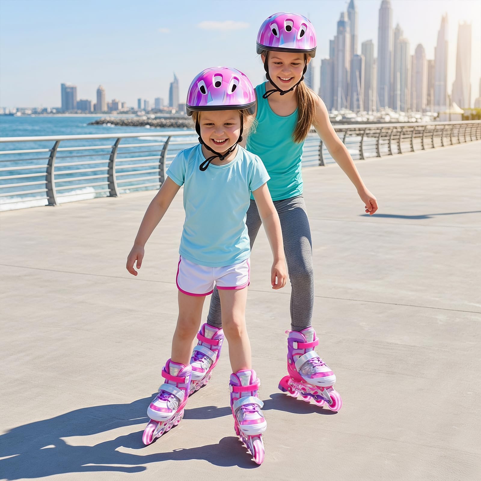 HOMASIS Patins a roulettes Enfant Réglables sur 4 Pointures avec 8 Roues Lumineuses LED, Rollers en Ligne pour Fille Garçon 5-14Ans, Rollers Quad Débutant Evolutif avec Frein