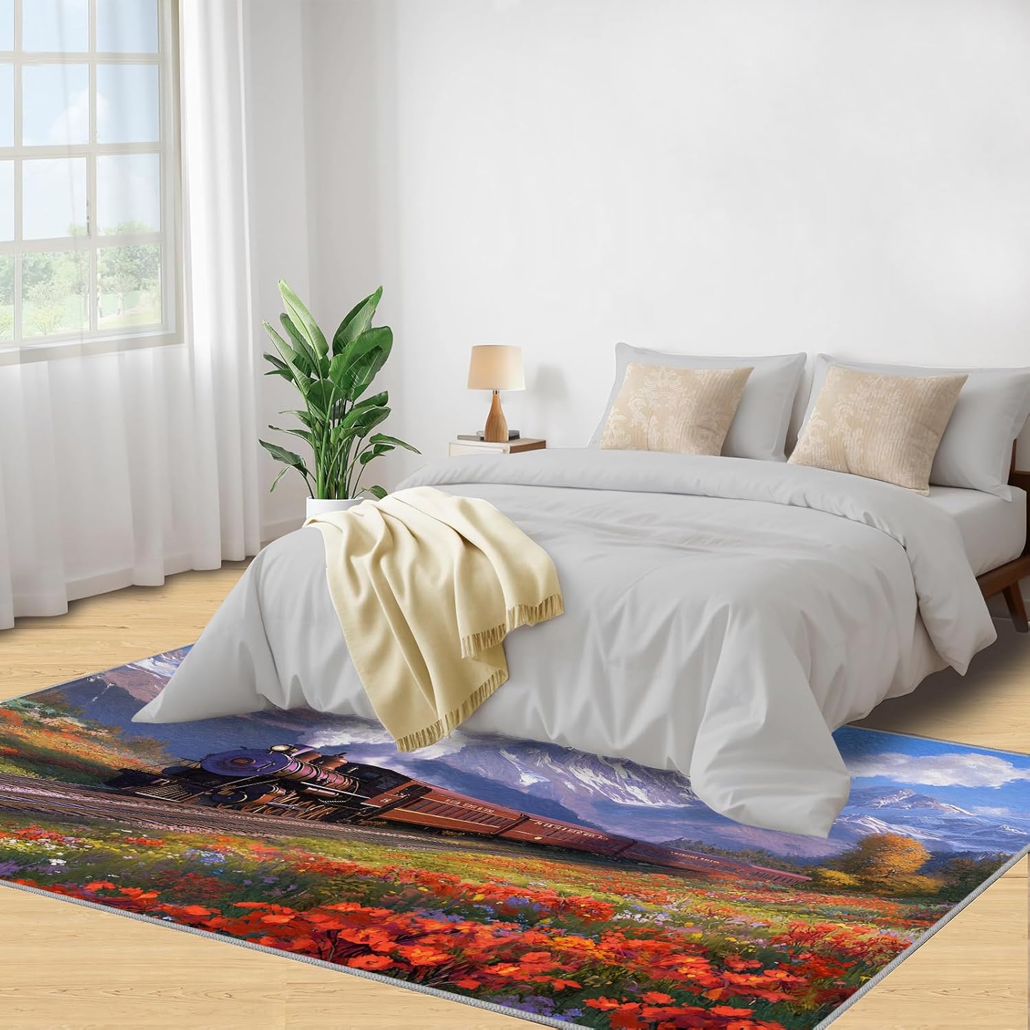Area Rug - Steam Train Carpet, Bathroom Rug 3x4, Retro Rugs for Living Room, Landscape Carpet, Soft & Non Slip & Washable Rugs for Bedroom Dining Room Lounge