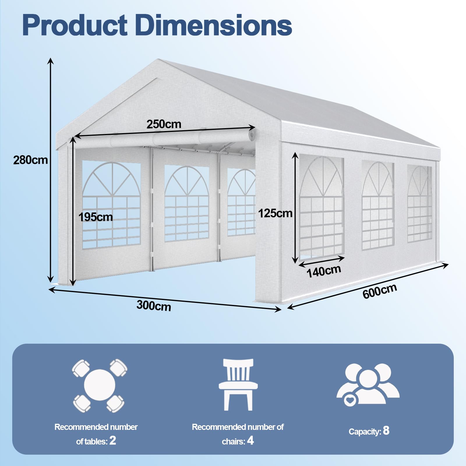 Devoko Tendone per Feste 3x6,Gazebo Esterno Resistente UV 50+,Gazebo da Giardino,Tendone da Esterno per Matrimoni, Feste, Raduni, Riunioni in Giardino,Bianco
