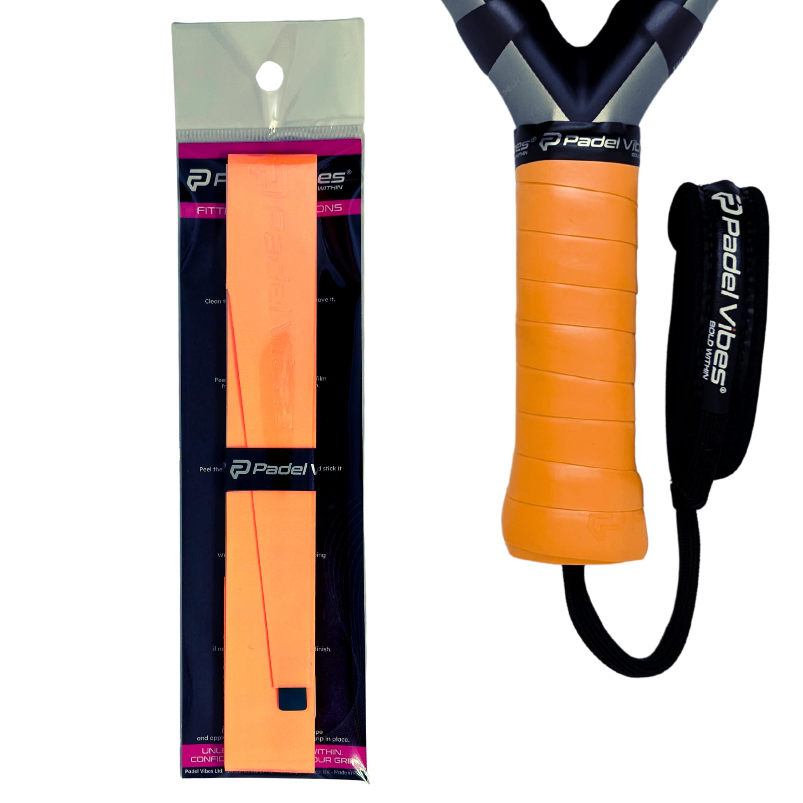 Padel Vibes® BOLD LuxeTac™ Overgrip | Ultra Tacky, Sweat-Absorbing, Luxurious Leather-Like Feel | Durable Overgrip Tape for Padel, Tennis, Squash, Badminton, & Pickleball (Neon Orange | 1-Pack)