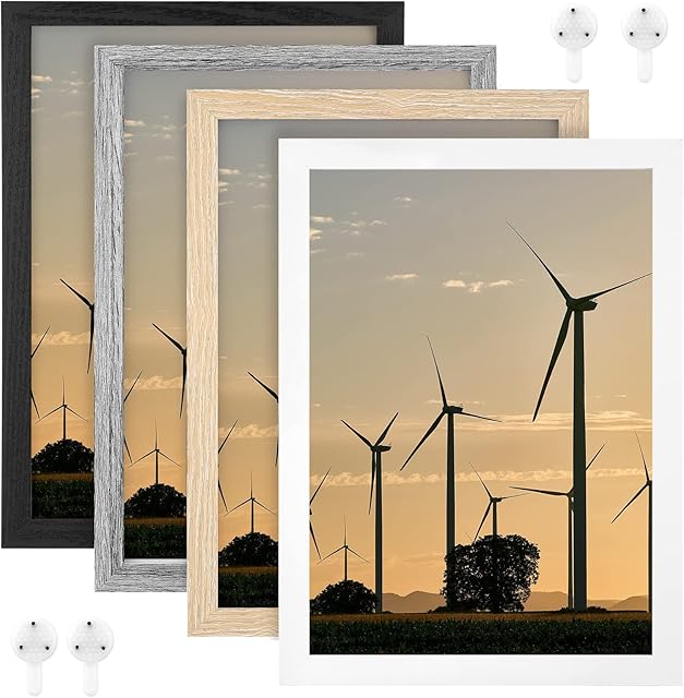 A4 Picture Frames, Funtopia 4 Pack Photo Frames with Mounts, Horizontal and Vertical Formats Photo Frame for Wall and Tabletop (Black/White/Grey/Oak)