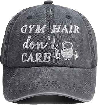 HHNLB Gym Hats for Men Women, Fathers Day Birthday Gifts for Dad Mom, Embroidered Adjustable Gym Hair Dont Care Baseball Cap for Weightlifting Sport Training