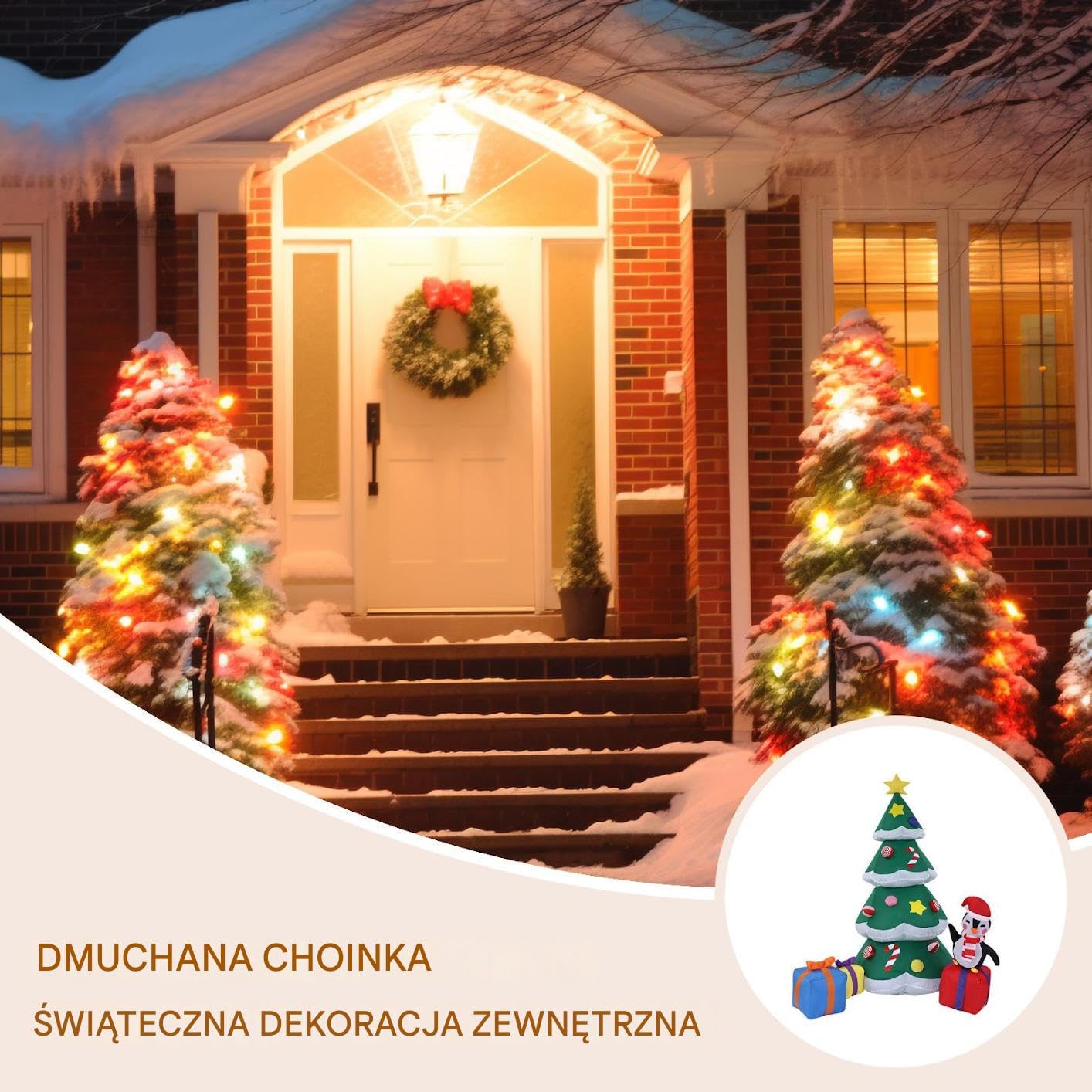 Nadmuchiwana Choinka Świąteczna 180 Cm Oświetlona Dekoracja Na Święta | Wbudowane Światła LED Nadmuchiwana Choinka Dekoracje Zewnętrzne Na Trawnik Ogród Taras Dom