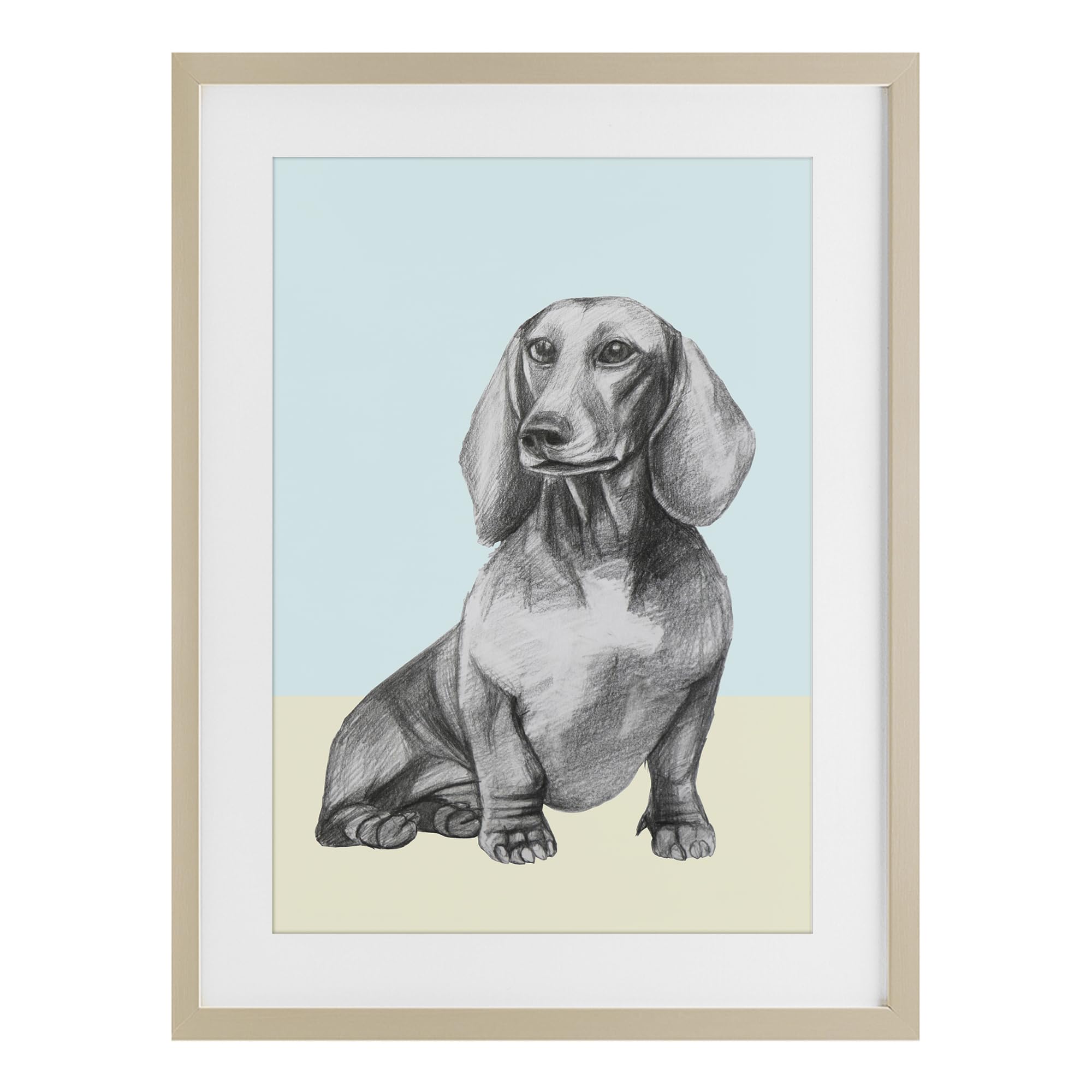 Stupell Industries Harvest Pine (Textured) 'Sitting Dachshund Sketch', Framed Print Under Glass, Brown, 14 X 20 Inches, Easy To Hang And Sturdy, Made In Usa, By Violeta Vollmer