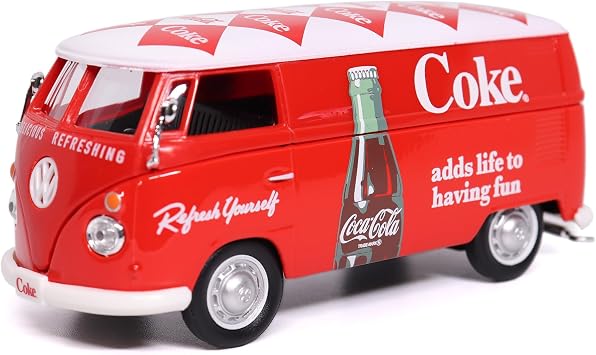 Motor city classics Coca-Cola Diecast Collectible | 1962 Volkswagen Cargo Van Red-White | 143 Diecast Scale Model 432202 | Officially Licensed Coca-Cola Diecast