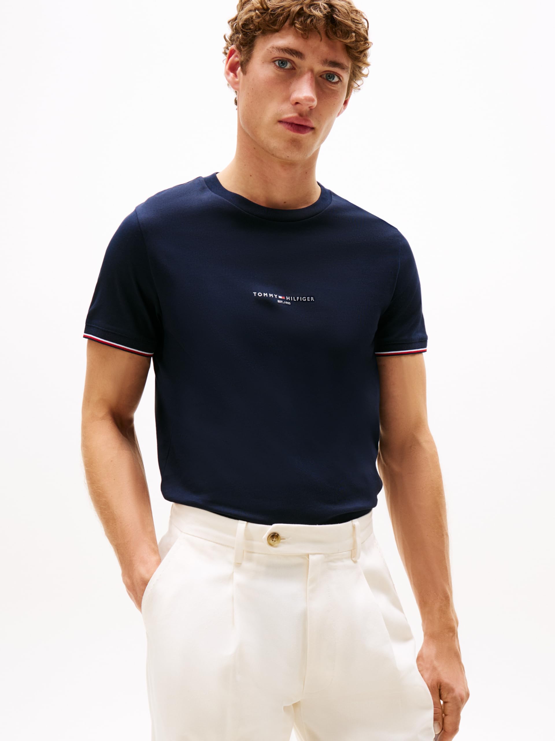 Tommy Hilfiger Koszulka męska Tommy Logo Tipped Tee S/S, Pustynne niebo, L
