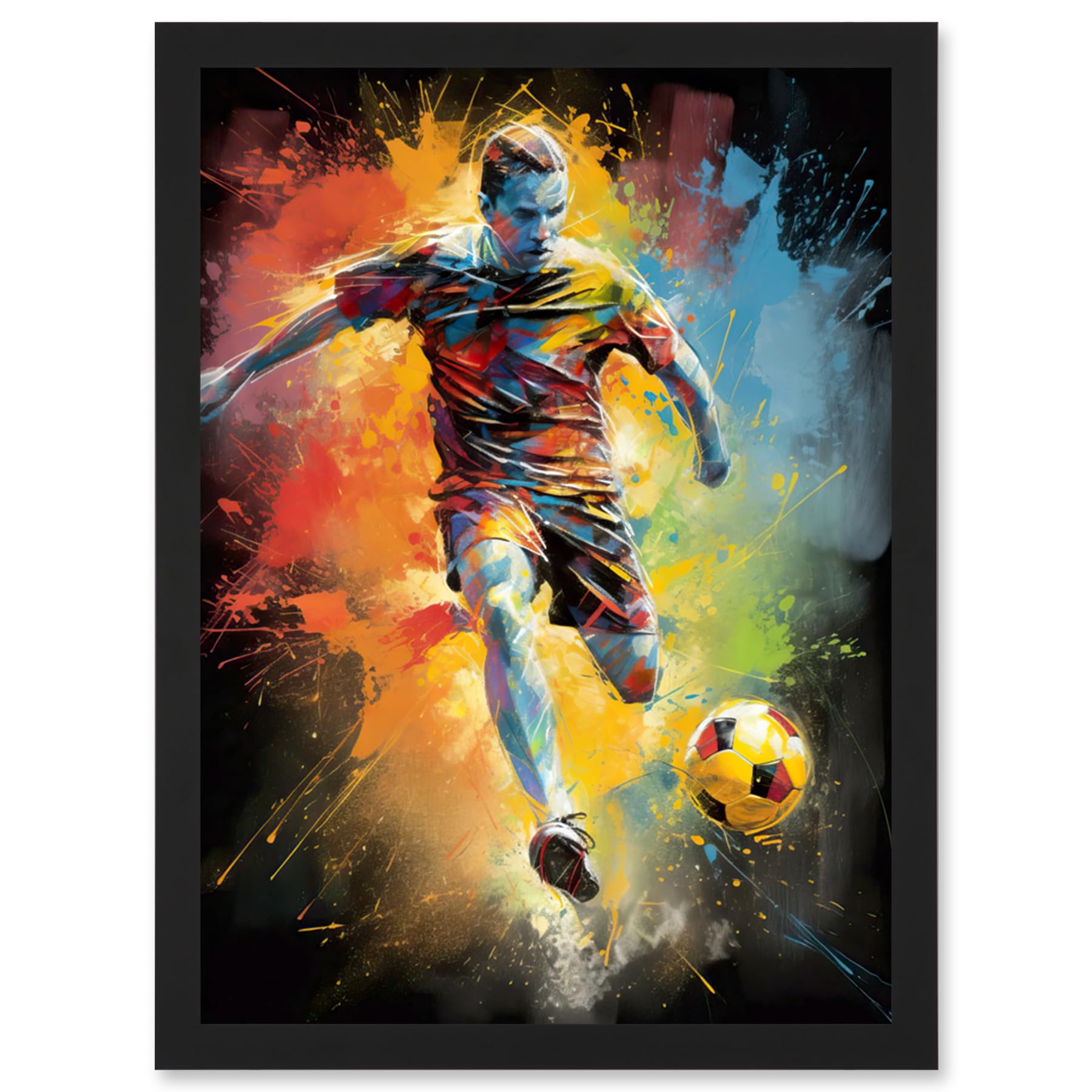 Artery8 Footballer About to Kick the Ball Vibrant Portrait Artwork Framed Wall Art Print A4