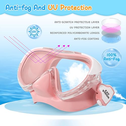 Miniatura 10 de Máscara de natación para niños, máscara de buceo de esnórquel de 180, gafas de natación antivaho para niños con cubierta para la nariz, gafas de