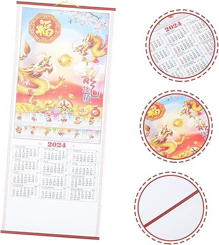Miniatura 4 de YARNOW Calendario del año del dragón Calendario para el hogar Calendario lunar chino Calendario de pared Calendario de papel Decoración china