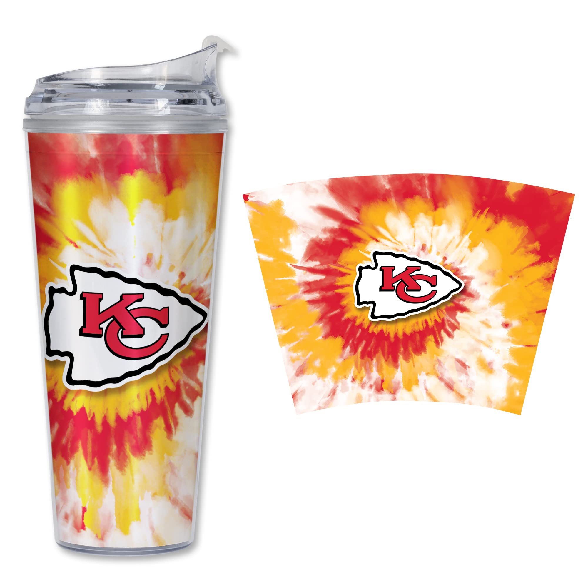 Rico Industries NFL Football Glitter 24oz Acrylic Glitter Tumbler with Hinged Lid, Officially Licensed Double Wall Tumbler with Straw