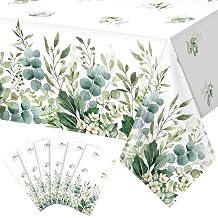 6 Pack Spring Sage Green Baby Shower Plastic Tablecloth, Eucalyptus Leaf Disposable Table Cover, Summer Rectangle Table Cloth for Bridal Baby Shower Birthday Wedding Party Decorations, 54x108 Inch