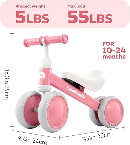 Miniatura 6 de Bicicleta de equilibrio de 1 año de edad, 10 a 24 meses, bicicleta de equilibrio para bebé, sin pedales, 4 ruedas para niños pequeños, tres
