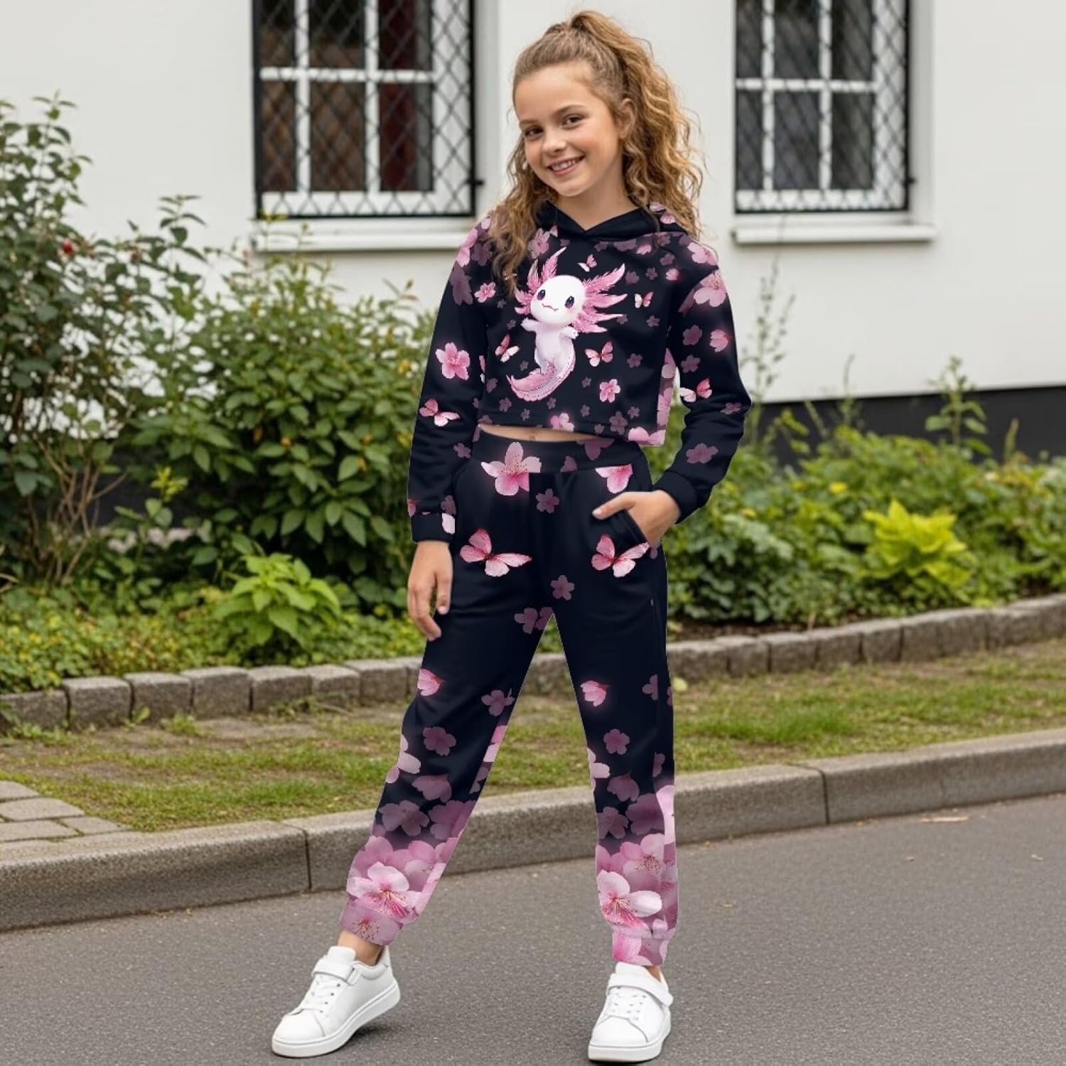 Coldinair Girls 2 Pieces Sweatsuit Tracksuit Kids Cropped Hoodie Sweatshirt and Sweatpants Set for 4-13T Fall Winter Clothes