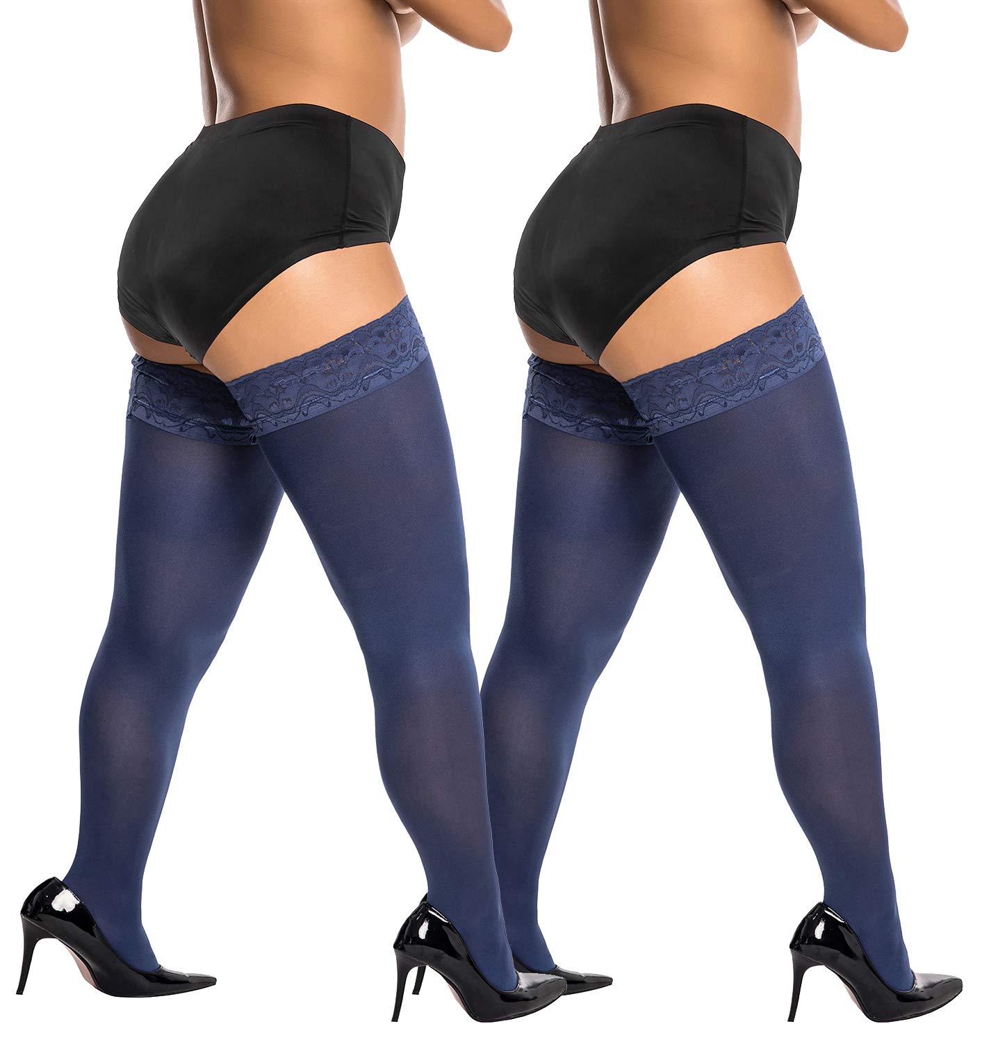 Moon Wood Plus Size Fishnet Stockings Womens Sheer Silicone Lace Top