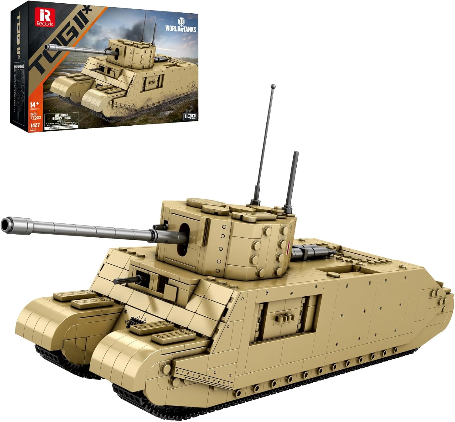 Reobrix TOG2 Tank Building Set, WW2 Army Tank Toys Building Kit 77032, Collectible Military Tanks Toy Model Set, World of Tanks Authorized, Ideal Gift for Military Enthusiasts Age 14+, 1427PCS