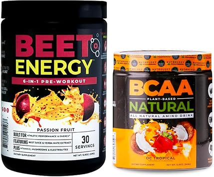 Nutrology Beet Natural O2, Pre Workout Powder, Passion Fruit Flavor 30 Servings BCAA Natural, Plant Based BCAA Powder, Orange Coconut Flavor 30 Servings