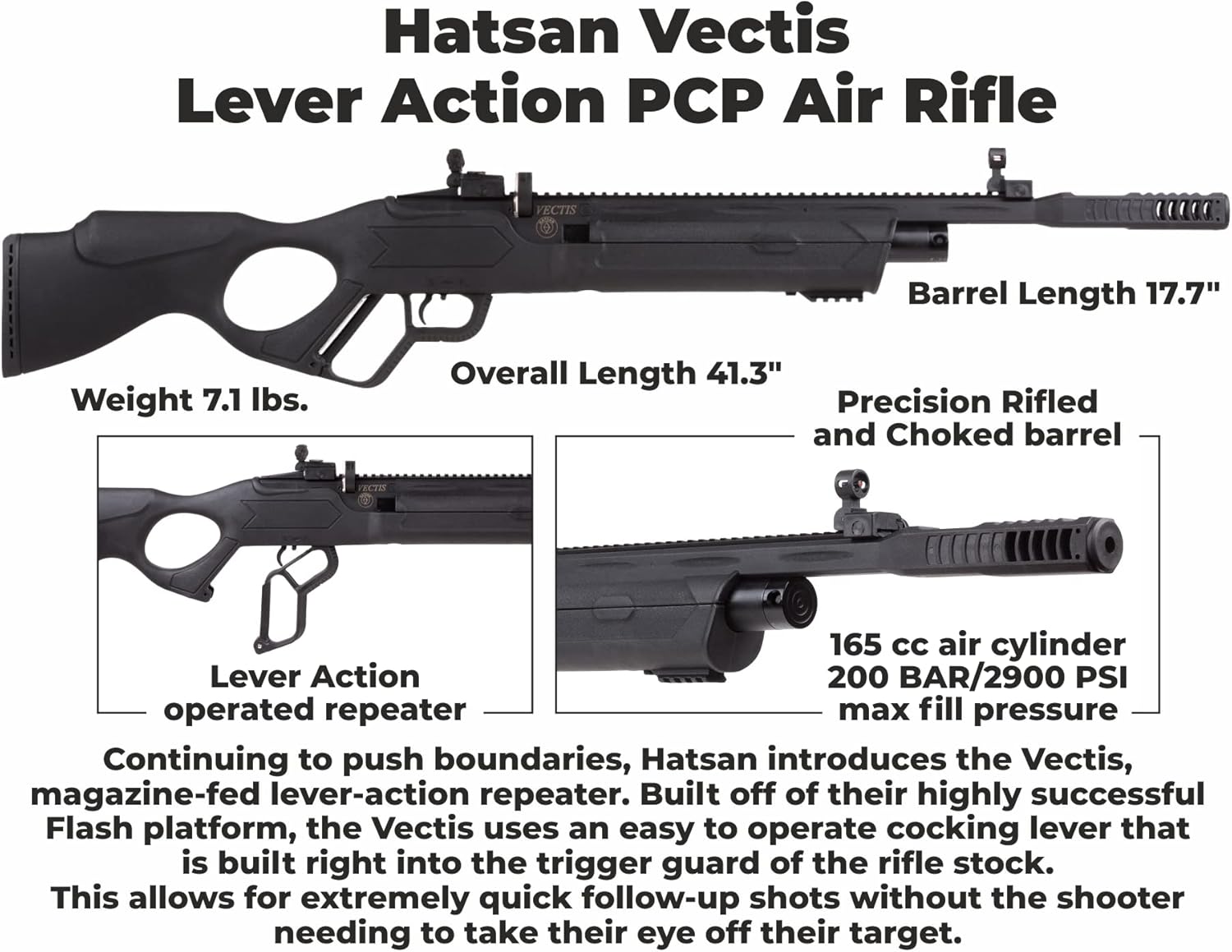 Hatsan Vectis Air Rifle with Pack of Pellets and 100x Paper Targets Bundle (Black Syn Stock) (.177 Cal + Ammo)Q