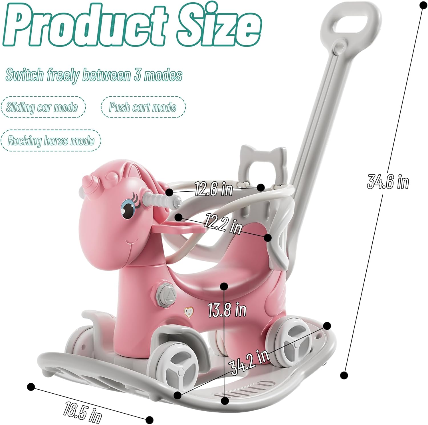 Leavader Rocking Horse for Toddlers, Multifunctional 4 in 1 Design Kids Rocking Horse, Toddler Ride on Toys, Balance Bike, Push Cart with Detachable Board, Ideal Gift for Children (Pink - XL)