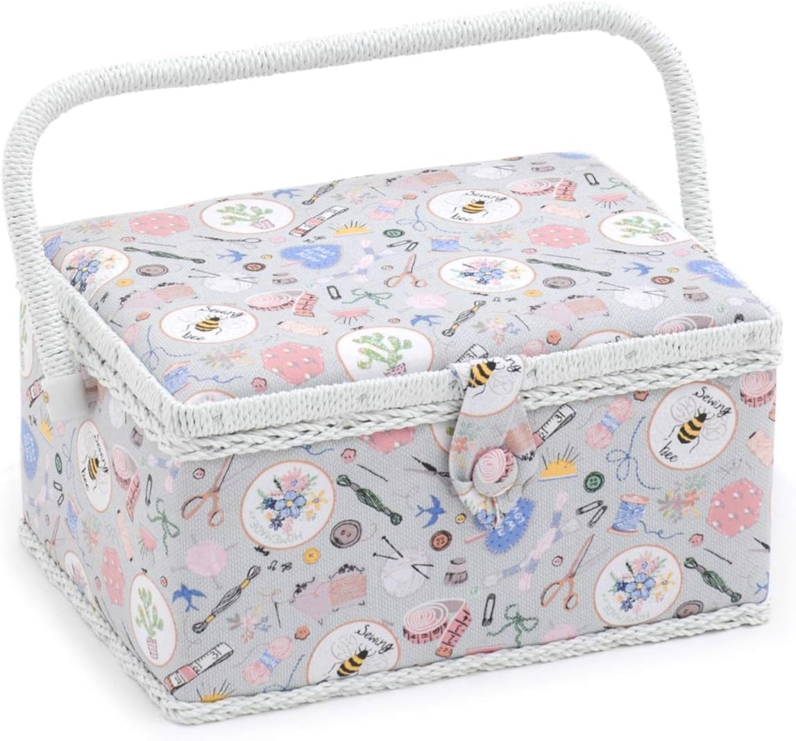 Hobby Gift Exclusive Medium Sewing Craft Hobby Storage Box, Accessories Tray Pin Cushion Pocket PVC Handle 18.5 x 25.5 x 14.5cm, Homemade