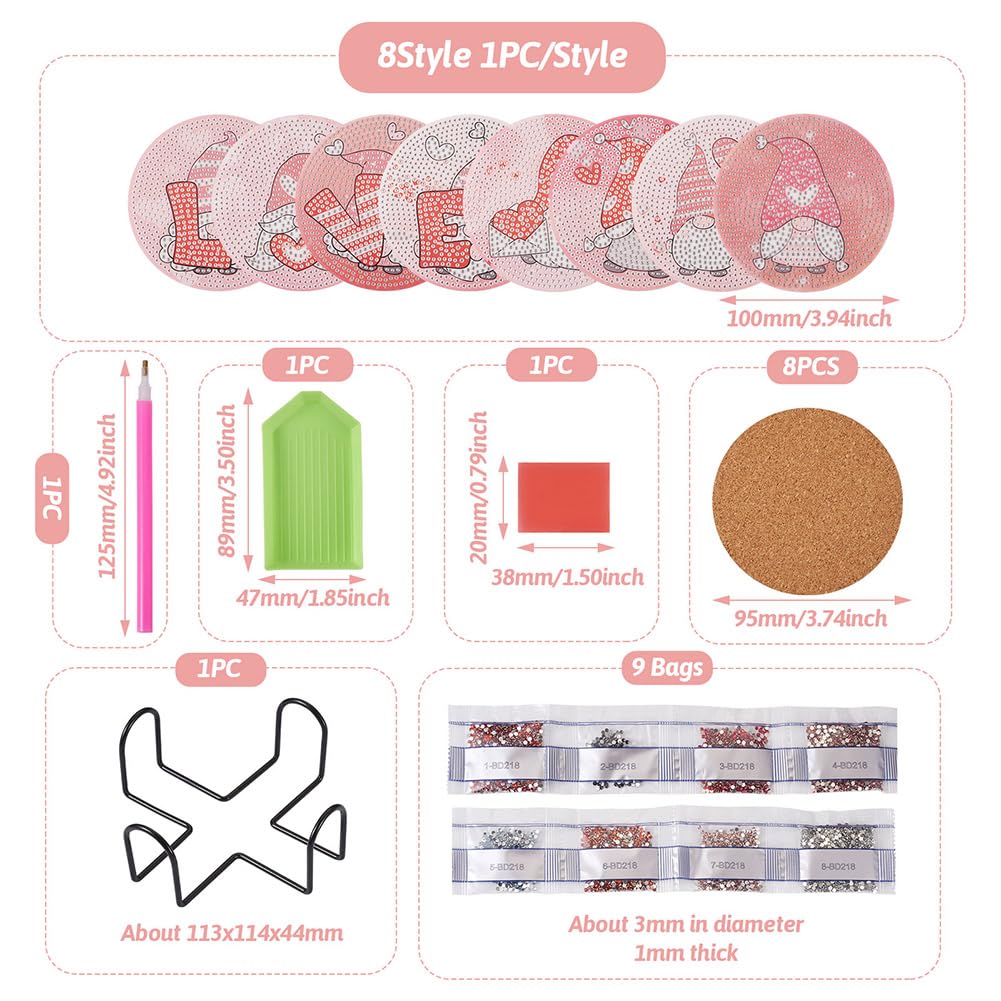Cheriswelry 8Pcs 5D DIY Diamond Painting Kits with Coaster Holder Gnome Pattern Coaster Diamond Art Kits for Mother's Day - Image 2
